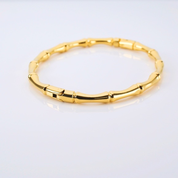 Bamboo Bangle 18K Gold Plated Bracelet - Picture 5 of 9